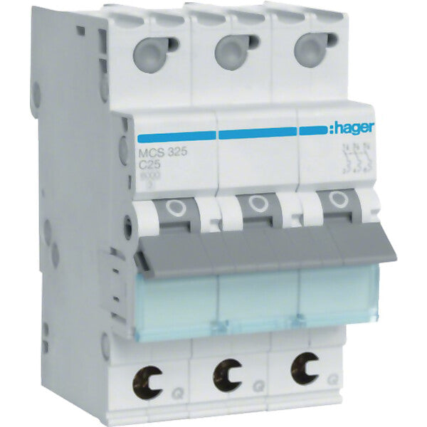 Hager Leitungsschutzschalter 3p. C-25A 6kA 3M QC MCS325